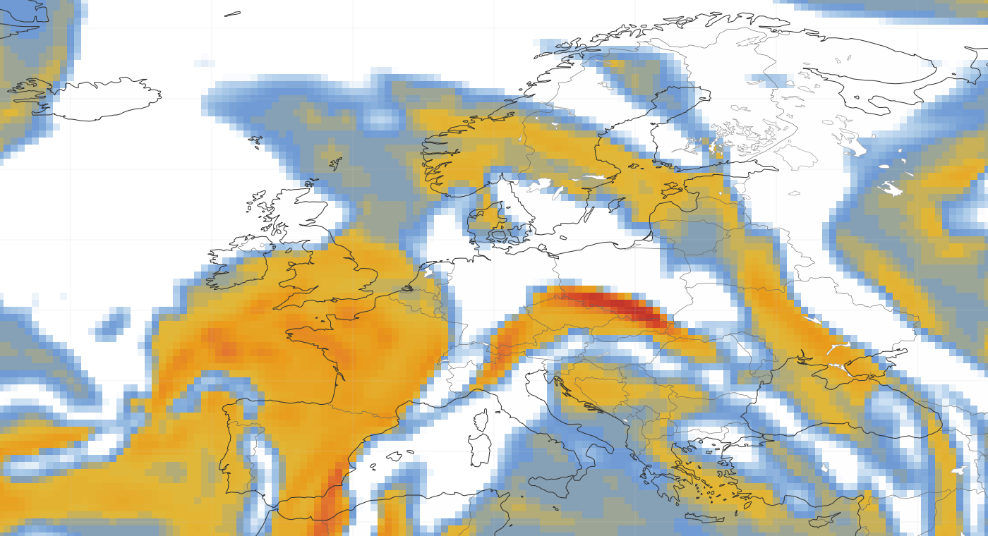 Europe Turbulence Forecast Map - FL350 +0h