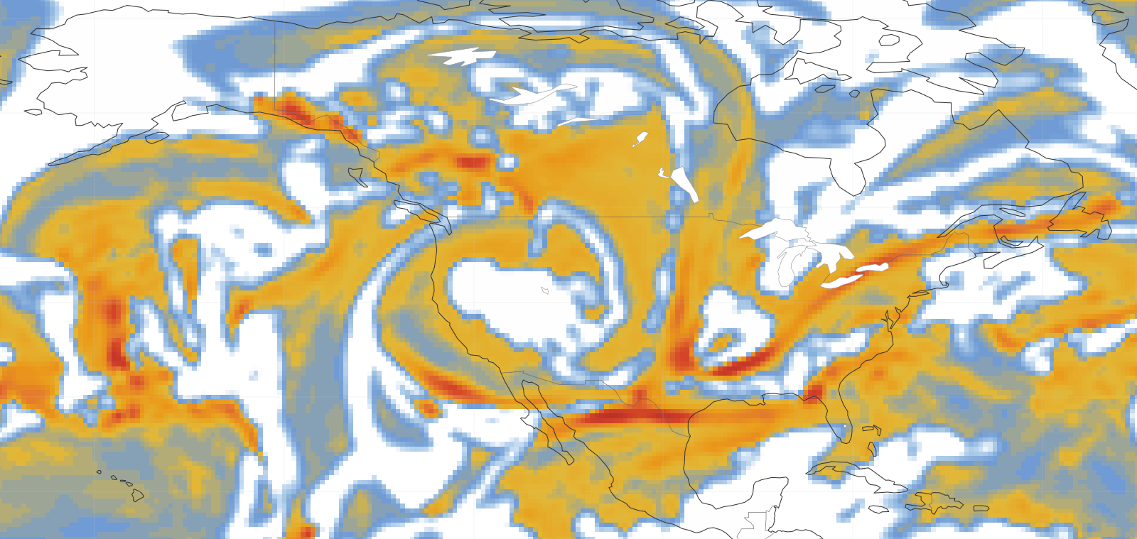 North America Turbulence Forecast Map - FL350 +0h